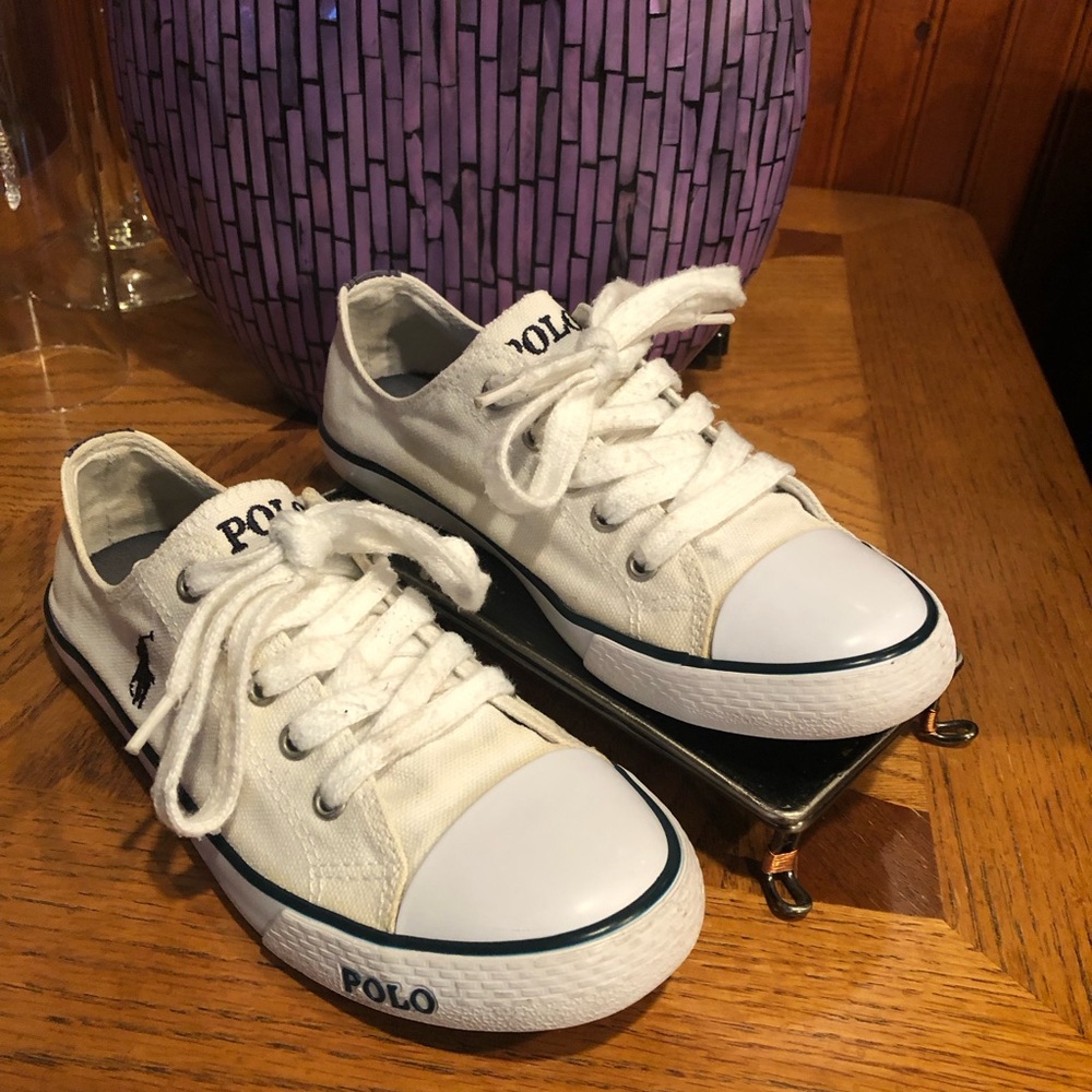 Polo by Ralph Lauren Youth Unisex White Canvas Sneakers SZ 1.5 Preppy EUC